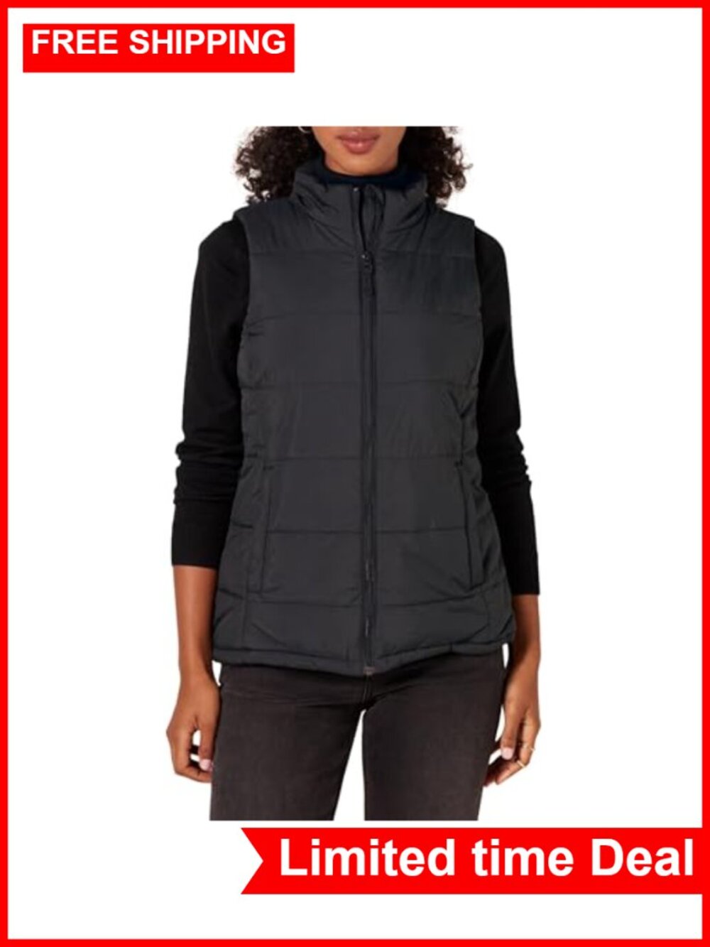 Women's Mid-Weight Puffer Vest Water-Repellent Taffeta Quilted Zip Pockets